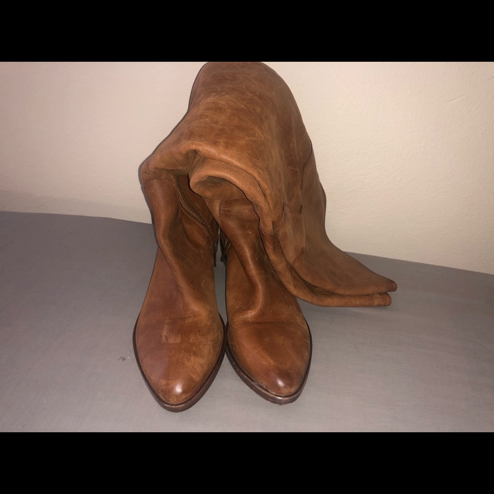 FRYE  FRYE Over the Knee Flat Leather BootsCognac
